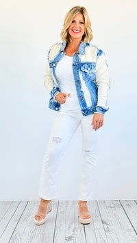 Vintage Frayed Denim Jacket-160 Jackets-litaga-Coastal Bloom Boutique, find the trendiest versions of the popular styles and looks Located in Indialantic, FL