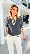 Geometric Stripe Collared Sweater-140 Sweaters-Blu Pepper-Coastal Bloom Boutique, find the trendiest versions of the popular styles and looks Located in Indialantic, FL