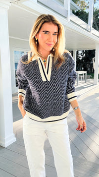 Geometric Stripe Collared Sweater-140 Sweaters-Blu Pepper-Coastal Bloom Boutique, find the trendiest versions of the popular styles and looks Located in Indialantic, FL