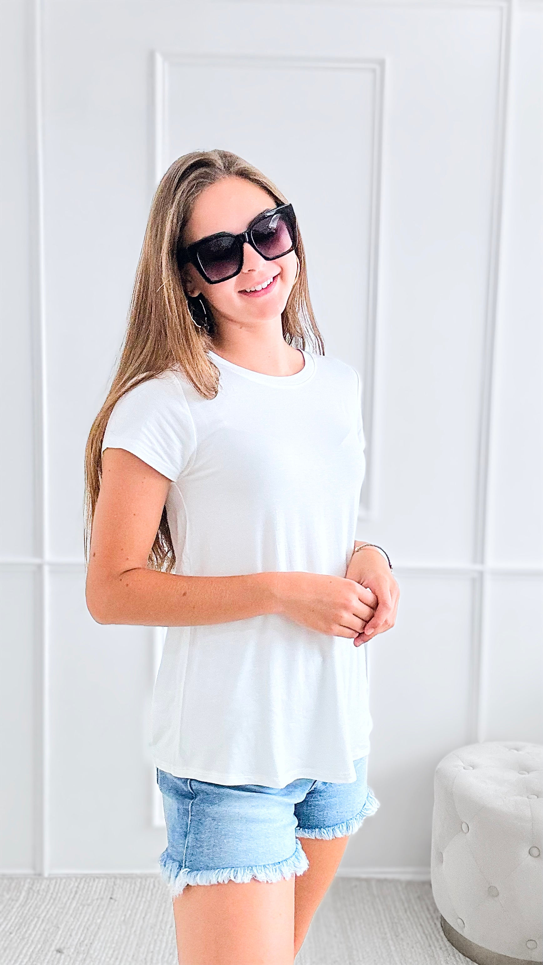 Round Hem Short Sleeve Top - Off White-110 Short Sleeve Tops-Zenana-Coastal Bloom Boutique, find the trendiest versions of the popular styles and looks Located in Indialantic, FL