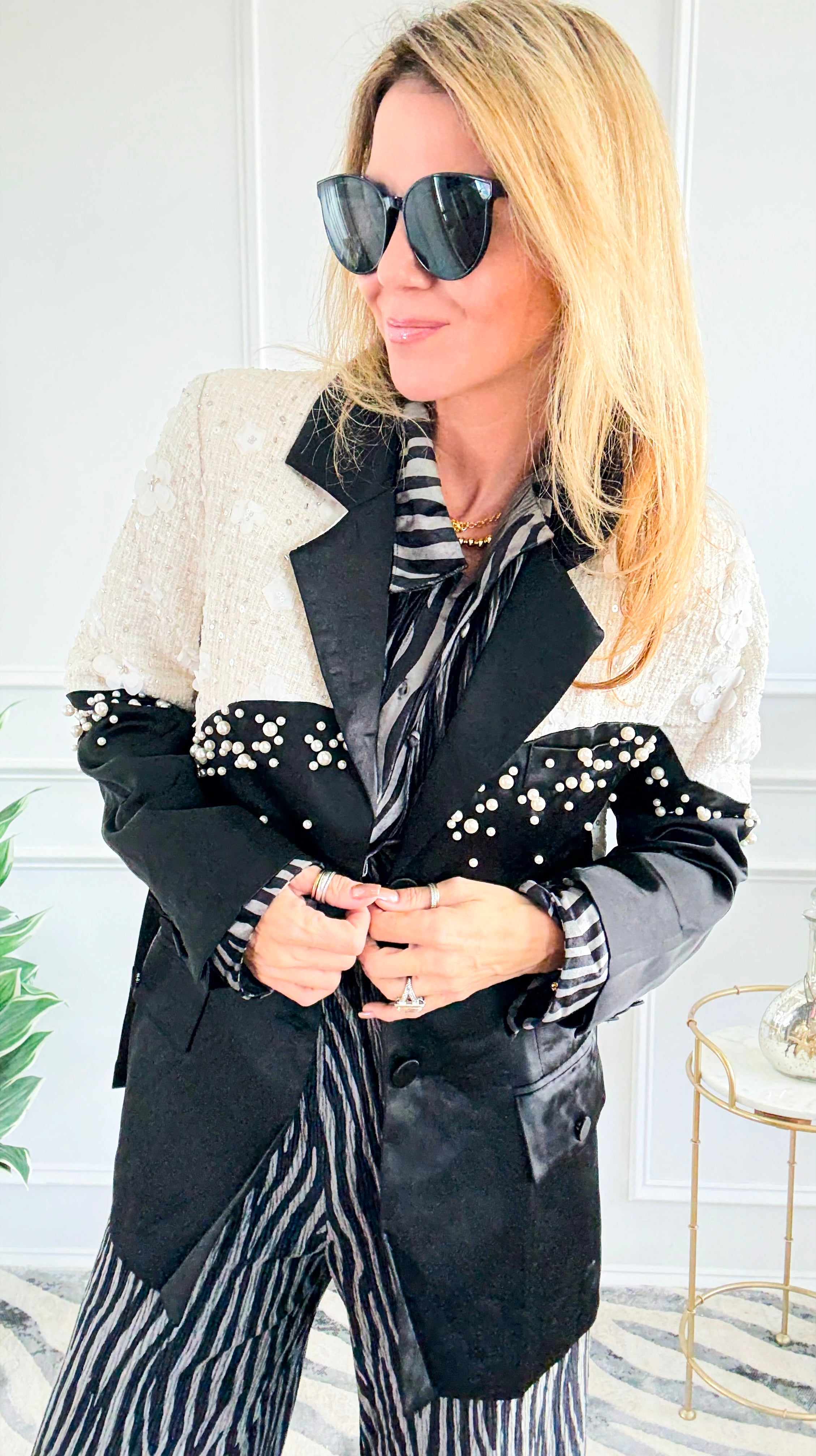 Midnight Pearl Couture Blazer-160 Jackets-LA ROS-Coastal Bloom Boutique, find the trendiest versions of the popular styles and looks Located in Indialantic, FL