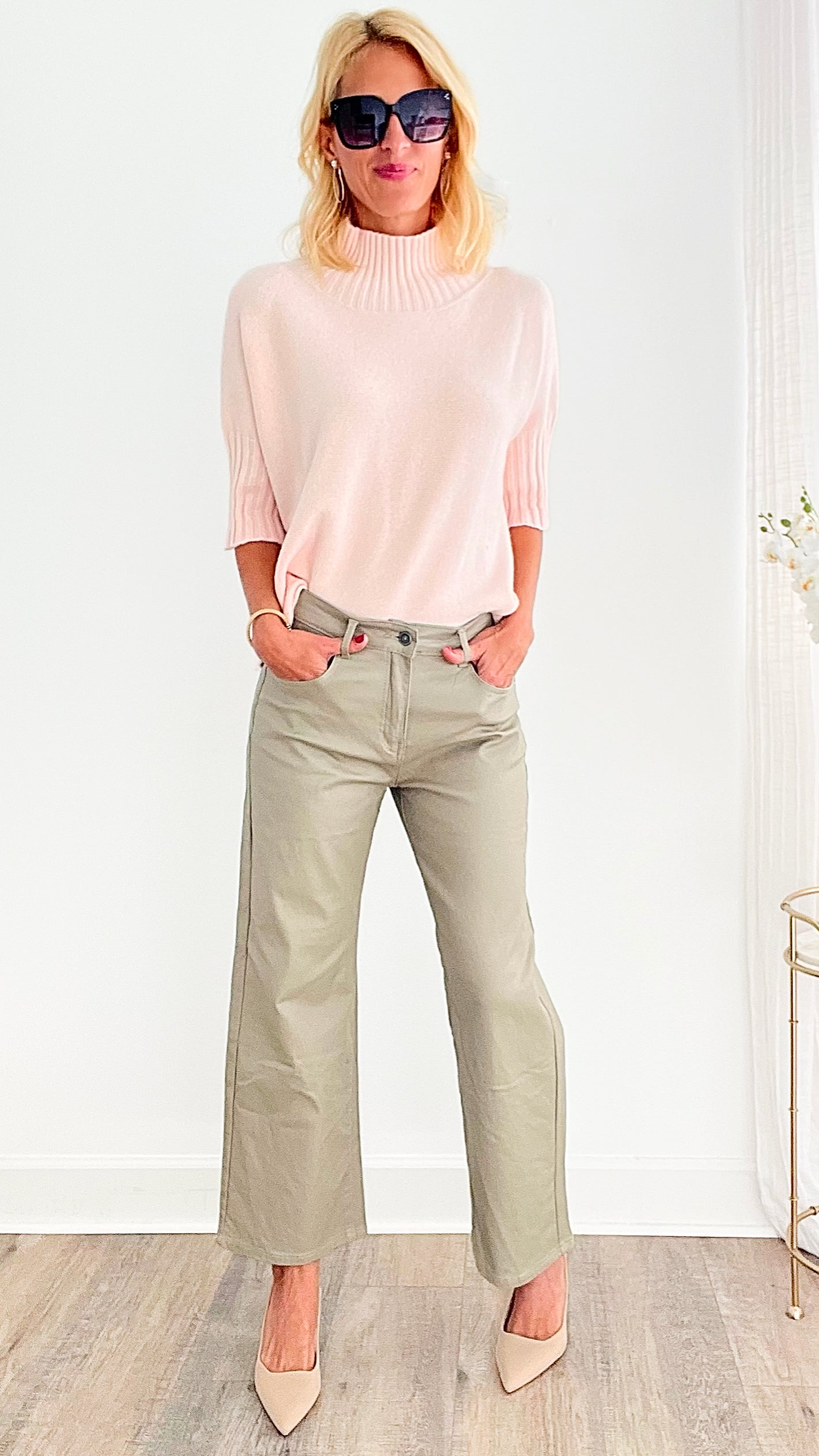 Faux Leather Wide Leg Trouser-170 Bottoms-Q2-Coastal Bloom Boutique, find the trendiest versions of the popular styles and looks Located in Indialantic, FL