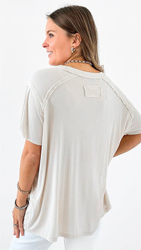 Breezy Ribbed Knit Top - Sand Beige-110 Short Sleeve Tops-Zenana-Coastal Bloom Boutique, find the trendiest versions of the popular styles and looks Located in Indialantic, FL