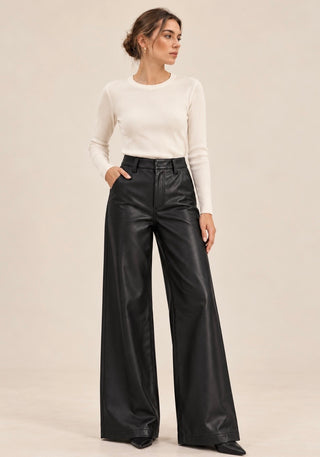 Wide Leg Leather Look Pants