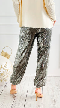 Stardust Sequin Pants - Sage-100 Pants-Rousseau-Coastal Bloom Boutique, find the trendiest versions of the popular styles and looks Located in Indialantic, FL