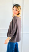 Break Free Round - Neck 3/4 Sleeve Italian Sweater Top - Espresso-140 Sweaters-J.D. PRONTO MODA-Coastal Bloom Boutique, find the trendiest versions of the popular styles and looks Located in Indialantic, FL