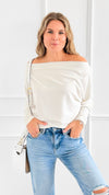 Somewhere Shoulder Knit Top - Off White-130 Long Sleeve Tops-Charlotte Avery-Coastal Bloom Boutique, find the trendiest versions of the popular styles and looks Located in Indialantic, FL