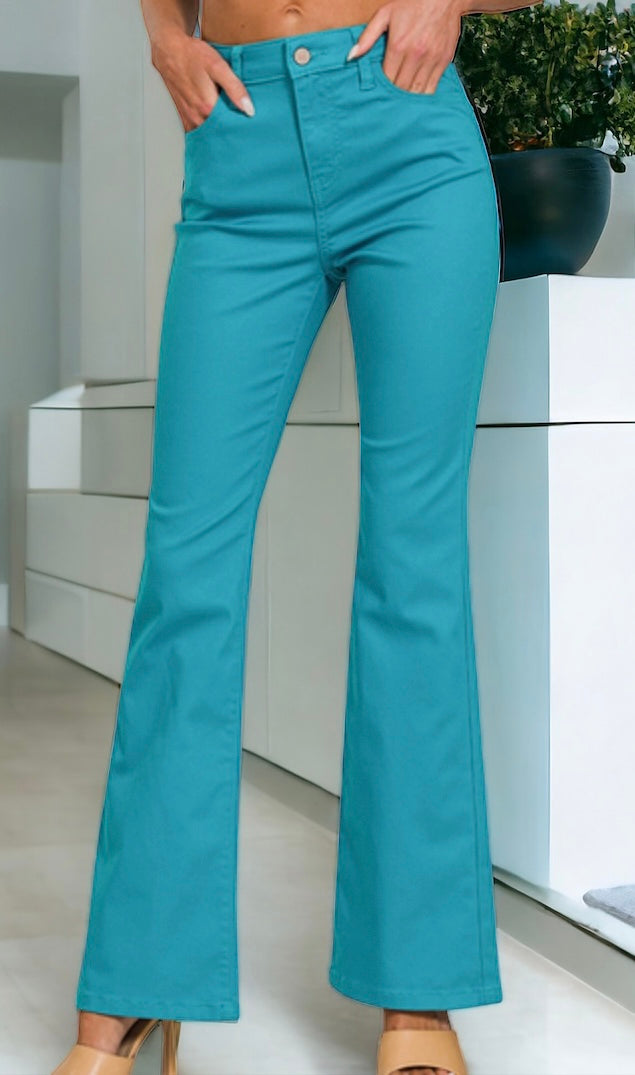 High-Rise Bootcut Denim Pants - Lt Teal-170 Bottoms-Zenana-Coastal Bloom Boutique, find the trendiest versions of the popular styles and looks Located in Indialantic, FL