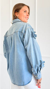 Blossom Denim Button-Down Top-130 Long Sleeve Tops-La' Ros-Coastal Bloom Boutique, find the trendiest versions of the popular styles and looks Located in Indialantic, FL