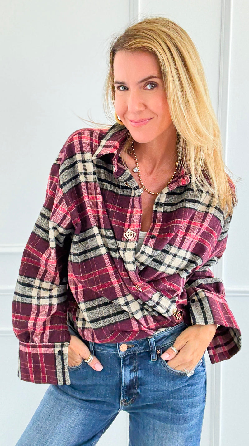 Pretty In Plaid Italian Top-110 Long Sleeve Tops-TATTOO Z-Coastal Bloom Boutique, find the trendiest versions of the popular styles and looks Located in Indialantic, FL
