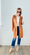 Faux Suede Mid Length Everyday Coat - Camel-160 Jackets-VENTI6 OUTLET-Coastal Bloom Boutique, find the trendiest versions of the popular styles and looks Located in Indialantic, FL