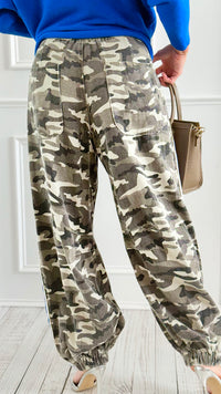 Run Wild Stripe Detail Pants - Grey Camo-170 Bottoms-POL-Coastal Bloom Boutique, find the trendiest versions of the popular styles and looks Located in Indialantic, FL