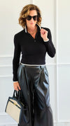 Classic Edge Polo Knit Top - Black-130 Long Sleeve Tops-IRIS-Coastal Bloom Boutique, find the trendiest versions of the popular styles and looks Located in Indialantic, FL