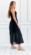 Breezy Stroll Italian Midi Dress- Black-200 Dresses/Jumpsuits/Rompers-Italianissimo-Coastal Bloom Boutique, find the trendiest versions of the popular styles and looks Located in Indialantic, FL