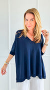 Relaxed Ease V-Neck Italian Top- Navy-110 short Sleeve Top-PROFITER-Coastal Bloom Boutique, find the trendiest versions of the popular styles and looks Located in Indialantic, FL