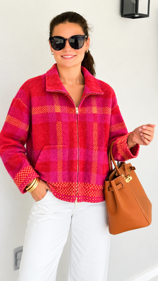Plaid Zip Cardigan