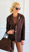 Medal Luxe Italian Hooded Blazer- Brown-160 Jackets-STAR SRL-Coastal Bloom Boutique, find the trendiest versions of the popular styles and looks Located in Indialantic, FL