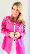 Shimmering Elegance Button-Down Jacket - Pink-160 Jackets-SALT-Coastal Bloom Boutique, find the trendiest versions of the popular styles and looks Located in Indialantic, FL