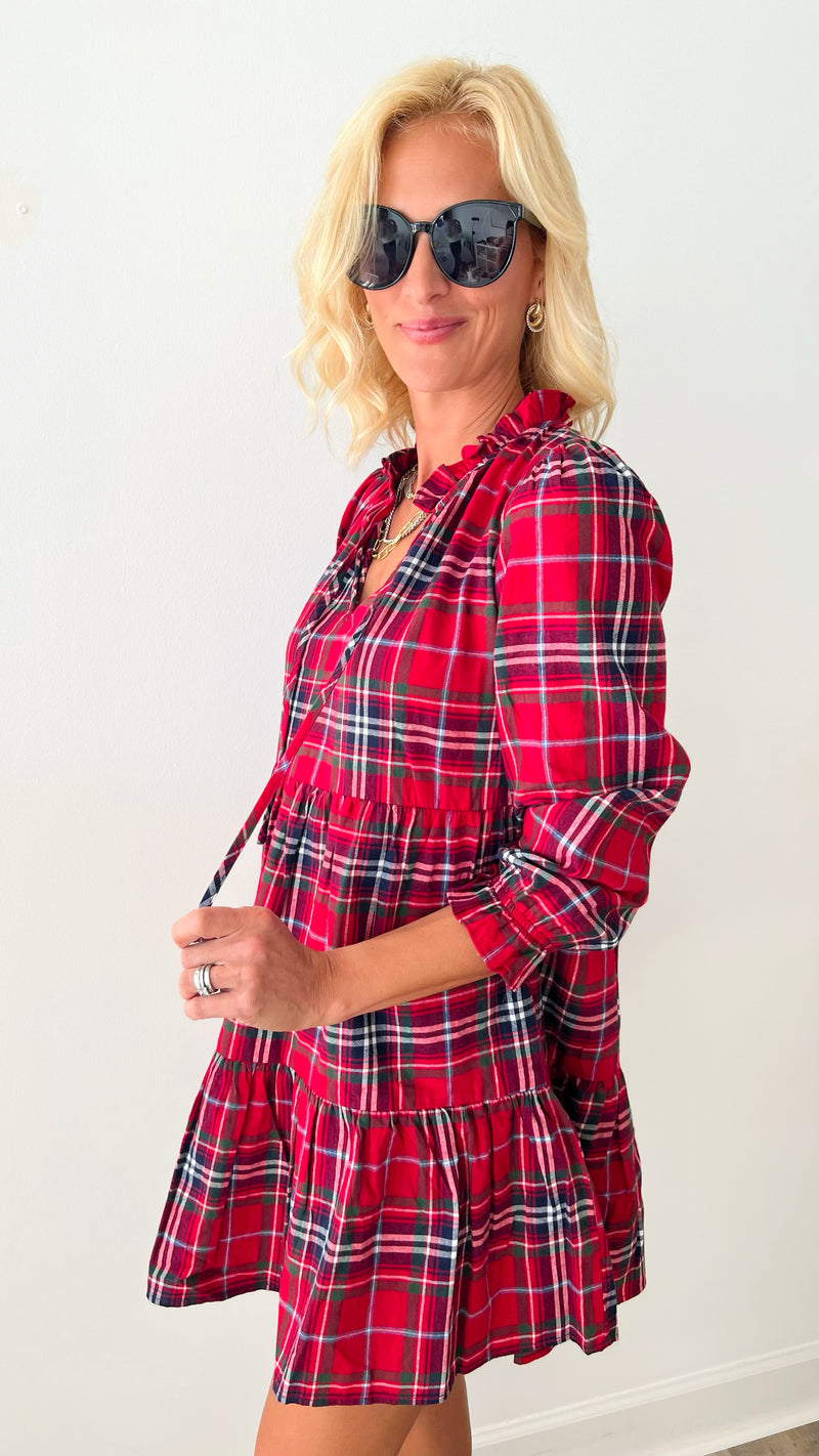 Holiday Party Plaid Tiered Dress-200 dresses/jumpsuits/rompers-day + moon-Coastal Bloom Boutique, find the trendiest versions of the popular styles and looks Located in Indialantic, FL
