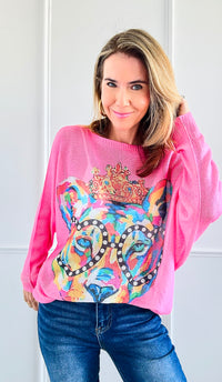 Wild Colorful Italian St Tropez Knit- Pink-140 Sweaters-Italianissimo-Coastal Bloom Boutique, find the trendiest versions of the popular styles and looks Located in Indialantic, FL