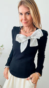 Coquette Long Sleeves Bow Detailed Top-130 Long Sleeve Tops-CBALY-Coastal Bloom Boutique, find the trendiest versions of the popular styles and looks Located in Indialantic, FL