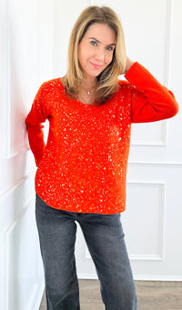 Shimmer Speckled Italian Pullover- Orange-130 Long sleeve top-Italianissimo-Coastal Bloom Boutique, find the trendiest versions of the popular styles and looks Located in Indialantic, FL