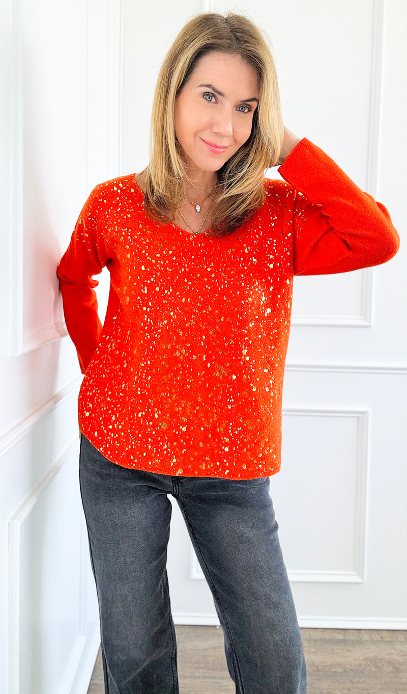 Shimmer Speckled Italian Pullover- Orange-130 Long sleeve top-Italianissimo-Coastal Bloom Boutique, find the trendiest versions of the popular styles and looks Located in Indialantic, FL