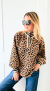 Textured Leopard Puff Sleeve Top-130 Long Sleeve Tops-JODIFL-Coastal Bloom Boutique, find the trendiest versions of the popular styles and looks Located in Indialantic, FL