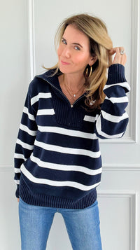 Nautical Vibes Striped Knit Sweater-140 Sweaters-English Factory-Coastal Bloom Boutique, find the trendiest versions of the popular styles and looks Located in Indialantic, FL