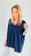 Relaxed Ease V-Neck Italian Top- Navy-110 short Sleeve Top-PROFITER-Coastal Bloom Boutique, find the trendiest versions of the popular styles and looks Located in Indialantic, FL
