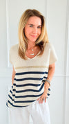Sailor Stripe Italian Vest- Navy-100 Sleeveless Tops-LY PARIS-Coastal Bloom Boutique, find the trendiest versions of the popular styles and looks Located in Indialantic, FL