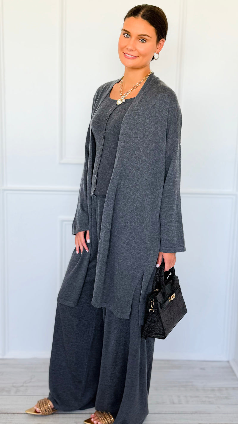 Triple Play 3 Pieces Italian Set- Dark Gray-210 Loungewear/Sets-Italianissimo-Coastal Bloom Boutique, find the trendiest versions of the popular styles and looks Located in Indialantic, FL