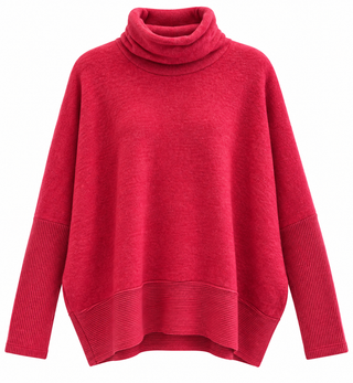 Relaxed Turtleneck Poncho Sweater - Dark Red