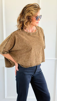 Coastal Crinkle Oversized Tee- Brown-110 short Sleeve Top-Zenana-Coastal Bloom Boutique, find the trendiest versions of the popular styles and looks Located in Indialantic, FL