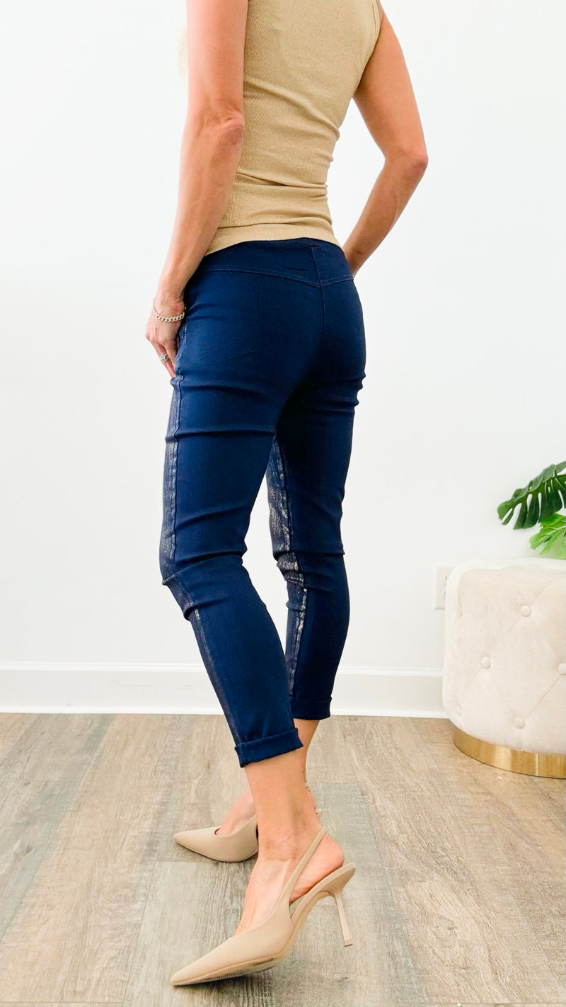 Glistening Italian Joggers - Navy/ Gold-180 Joggers-Germany-Coastal Bloom Boutique, find the trendiest versions of the popular styles and looks Located in Indialantic, FL