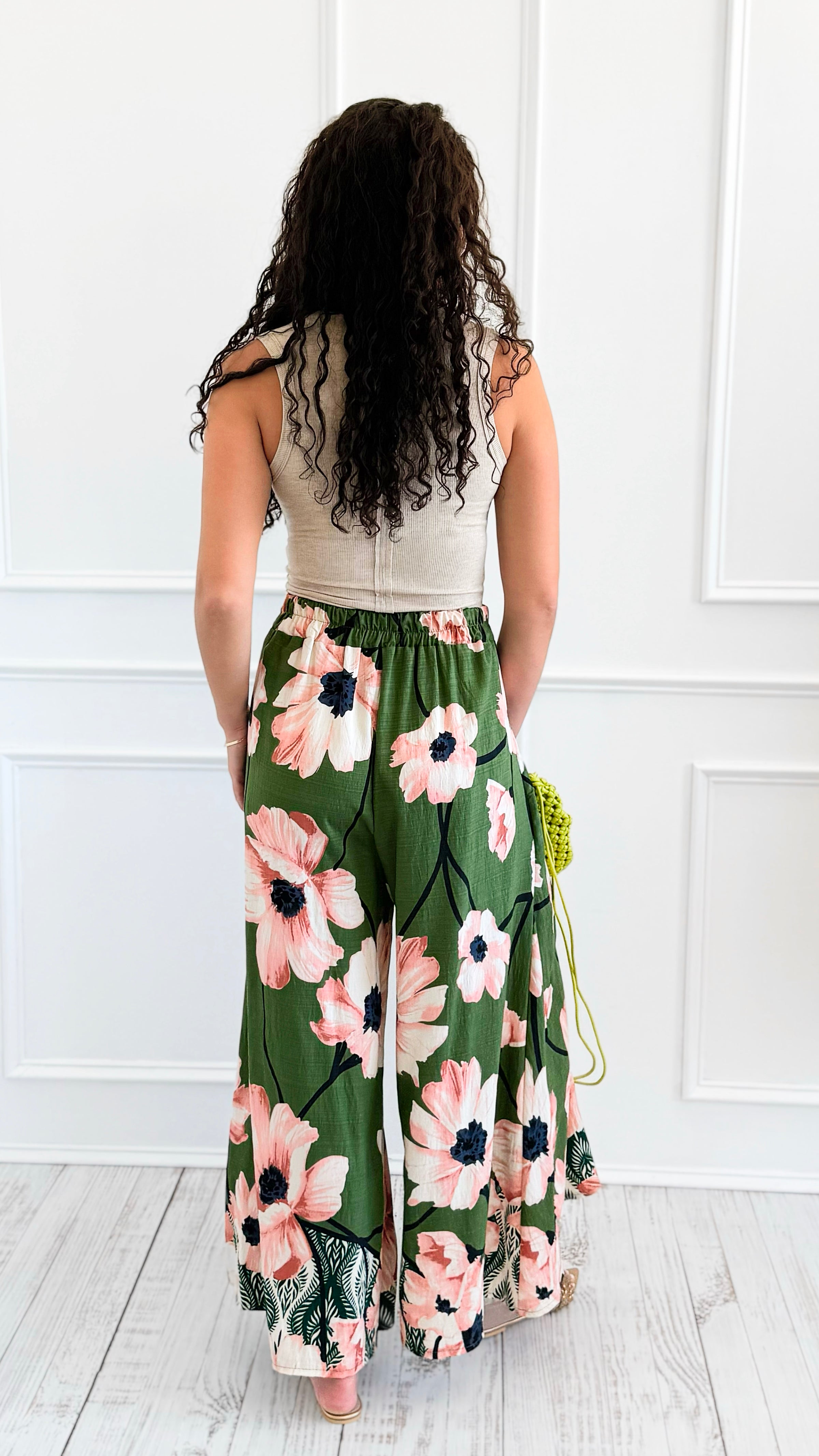 Garden Escape Italian Palazzo Pant- Green-100 Pants-AZUL MONACO-Coastal Bloom Boutique, find the trendiest versions of the popular styles and looks Located in Indialantic, FL