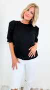 Puffed Sleeve Cotton Crewneck Top-100 Sleeveless Tops-entro-Coastal Bloom Boutique, find the trendiest versions of the popular styles and looks Located in Indialantic, FL