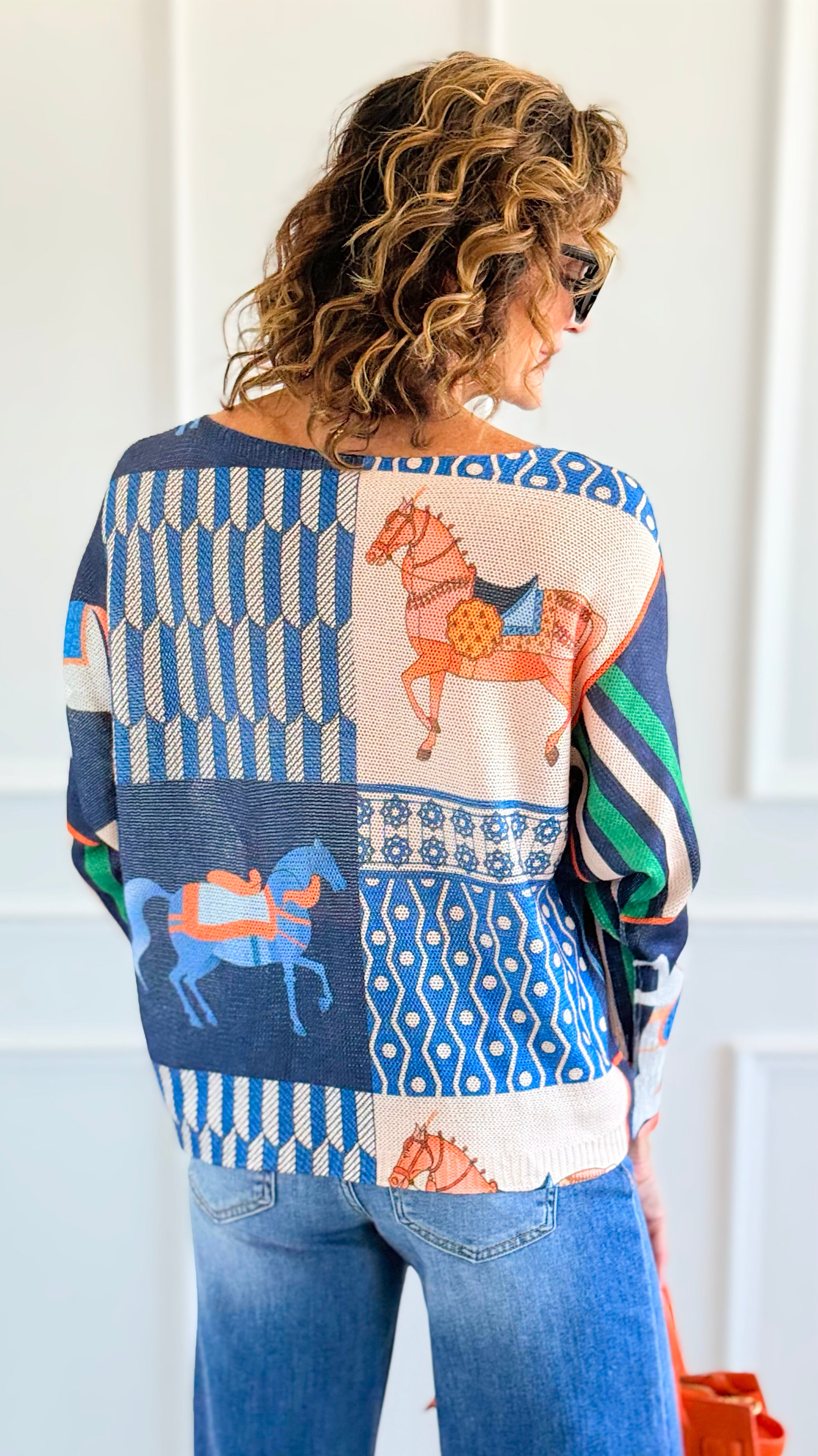Carousel Dreams Italian St Tropez Knit- Royal Blue-140 Sweaters-SORPRESA-Coastal Bloom Boutique, find the trendiest versions of the popular styles and looks Located in Indialantic, FL