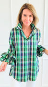 Tartan Ruffle Bell Sleeve Italian Blouse-170 Bottoms-TATTOO Z-Coastal Bloom Boutique, find the trendiest versions of the popular styles and looks Located in Indialantic, FL