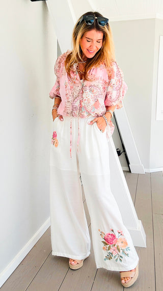 Breezy Bloom Pants - White