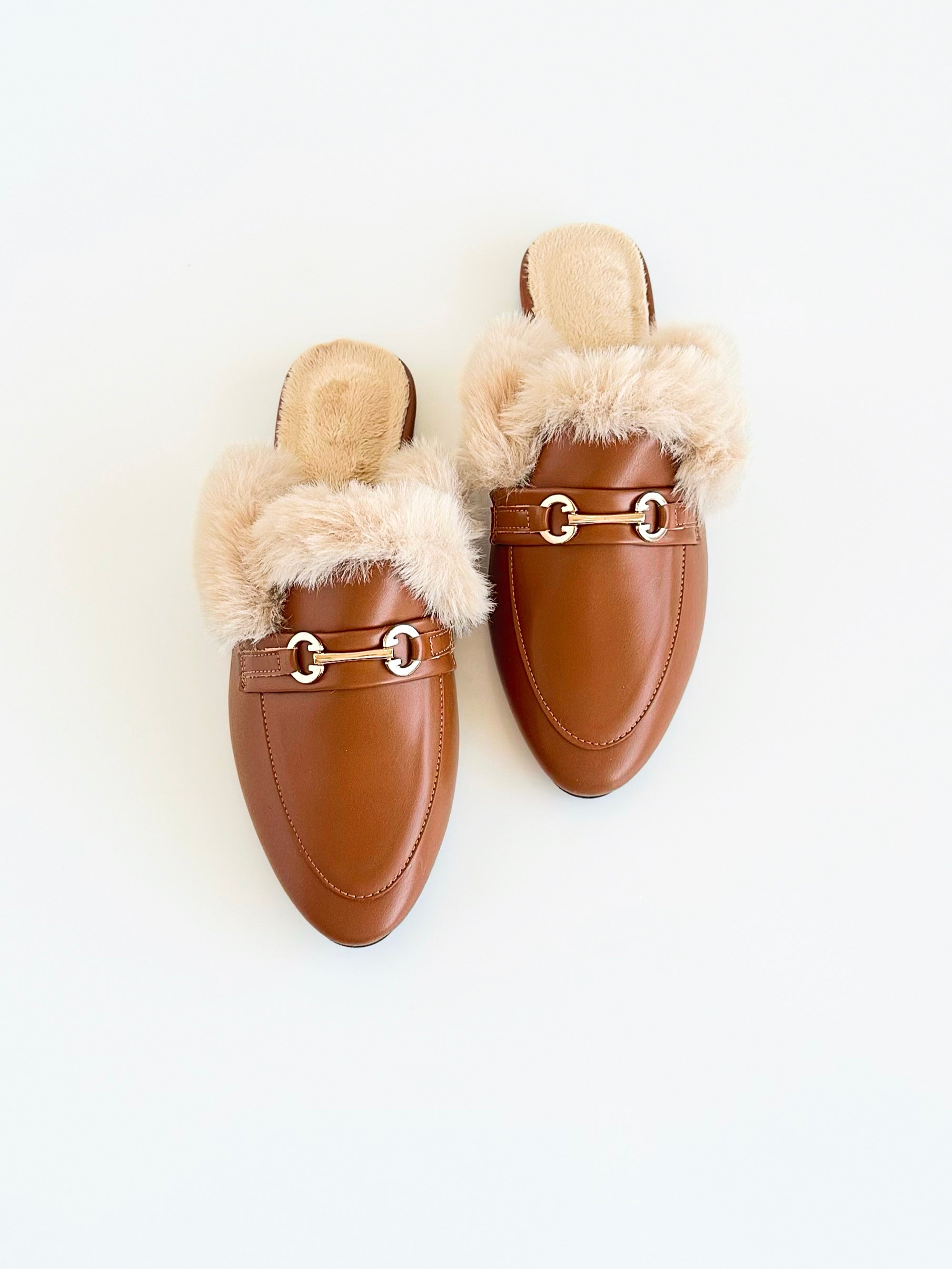 Luxe Escape Fur-Lined Mules - Brown-250 Shoes-Darling-Coastal Bloom Boutique, find the trendiest versions of the popular styles and looks Located in Indialantic, FL