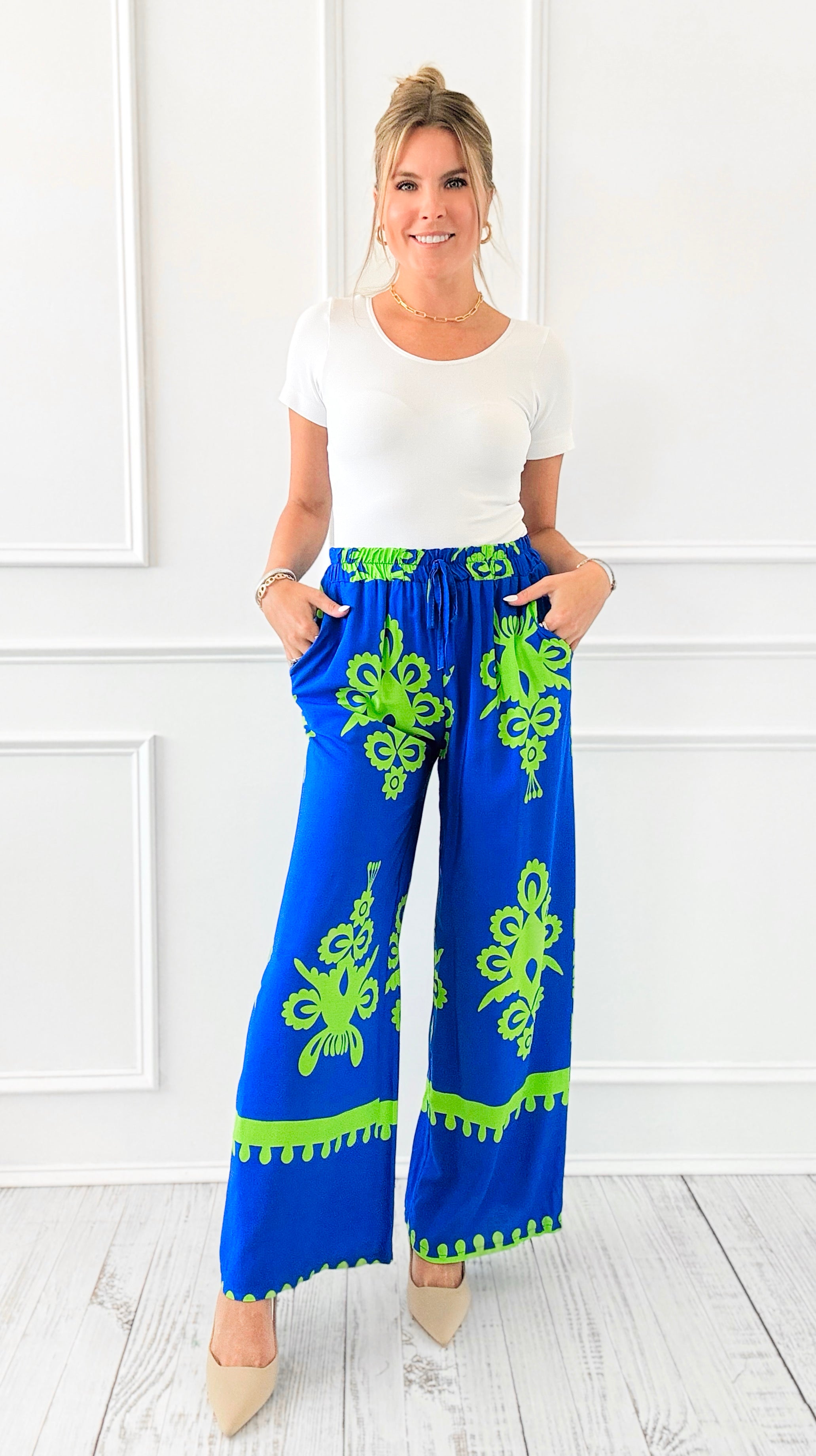 Riviera Bloom Italian Pant- Royal Blue-100 Pants-Italianissimo-Coastal Bloom Boutique, find the trendiest versions of the popular styles and looks Located in Indialantic, FL