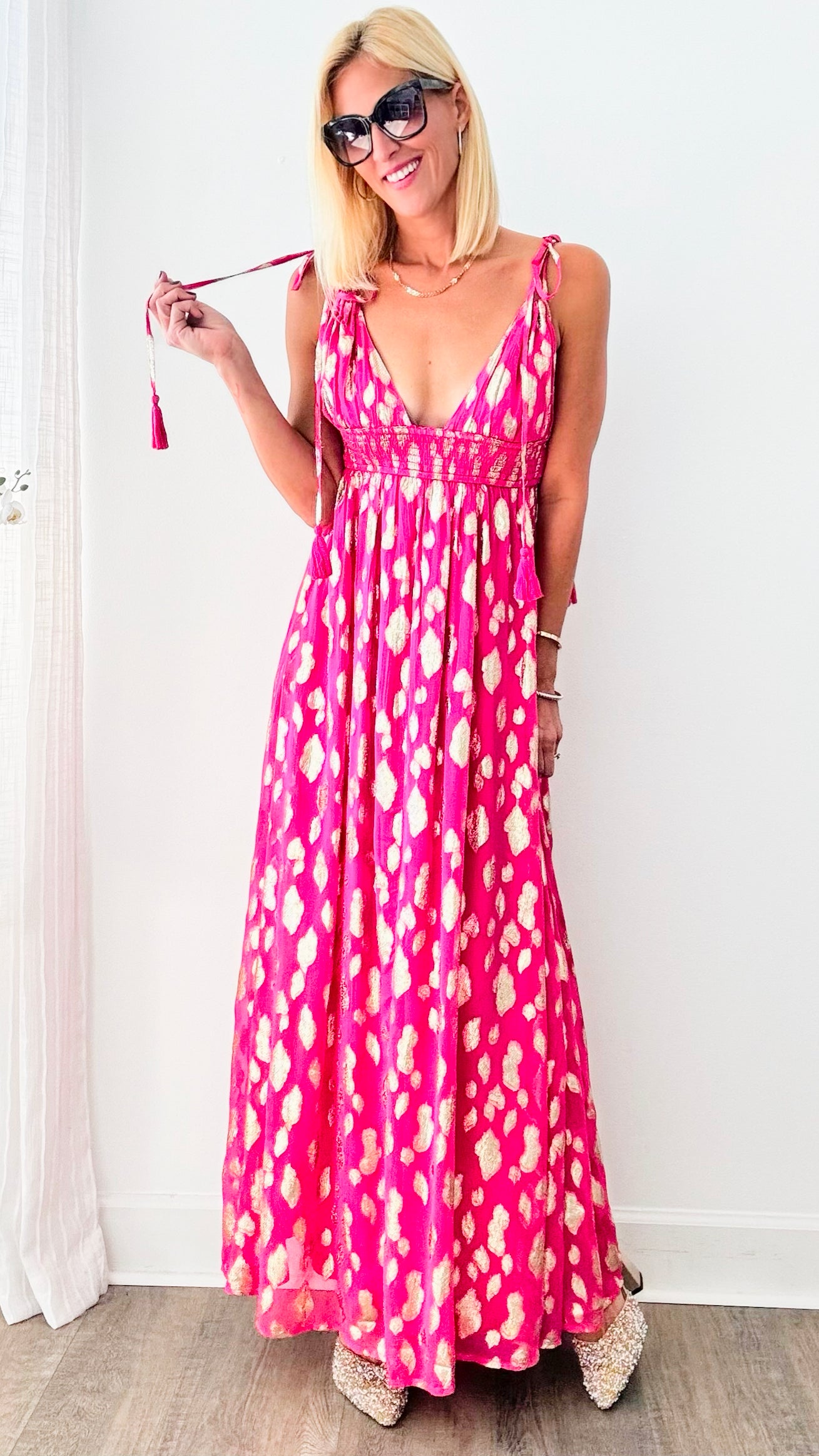 Tie Shoulder Maxi Dress - Fuchsia-200 Dresses/Jumpsuits/Rompers-en creme-Coastal Bloom Boutique, find the trendiest versions of the popular styles and looks Located in Indialantic, FL