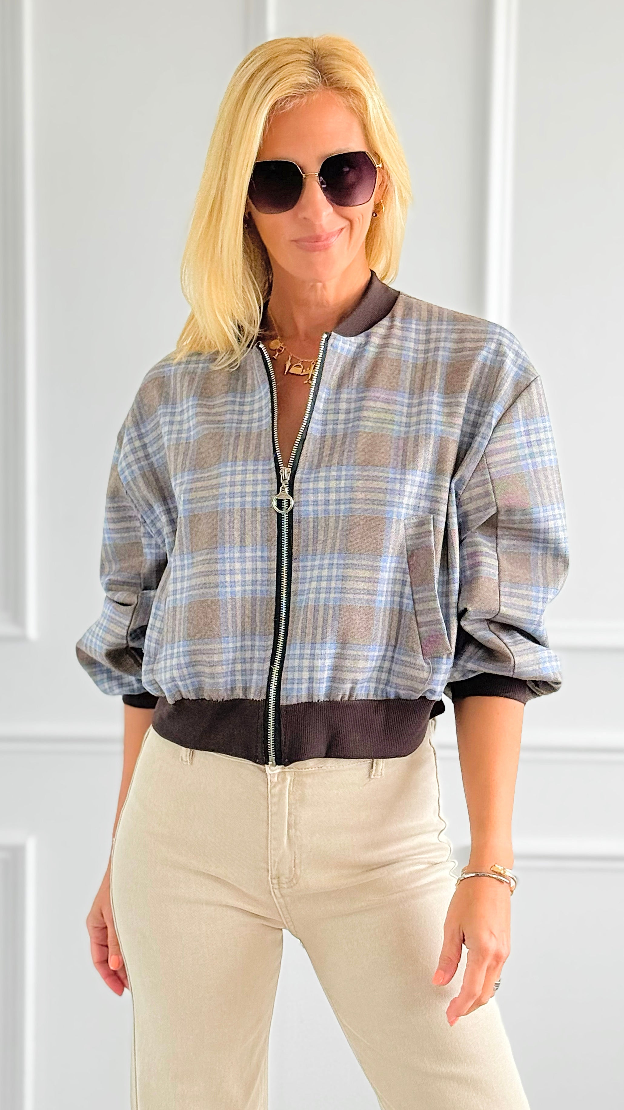 Plaid Zip- Up Italian Jacket-160 Jackets-AZUL MONACO-Coastal Bloom Boutique, find the trendiest versions of the popular styles and looks Located in Indialantic, FL
