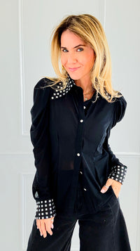 Crystal Collar Power Top-110 Long Sleeve Tops-7Mango7-Coastal Bloom Boutique, find the trendiest versions of the popular styles and looks Located in Indialantic, FL