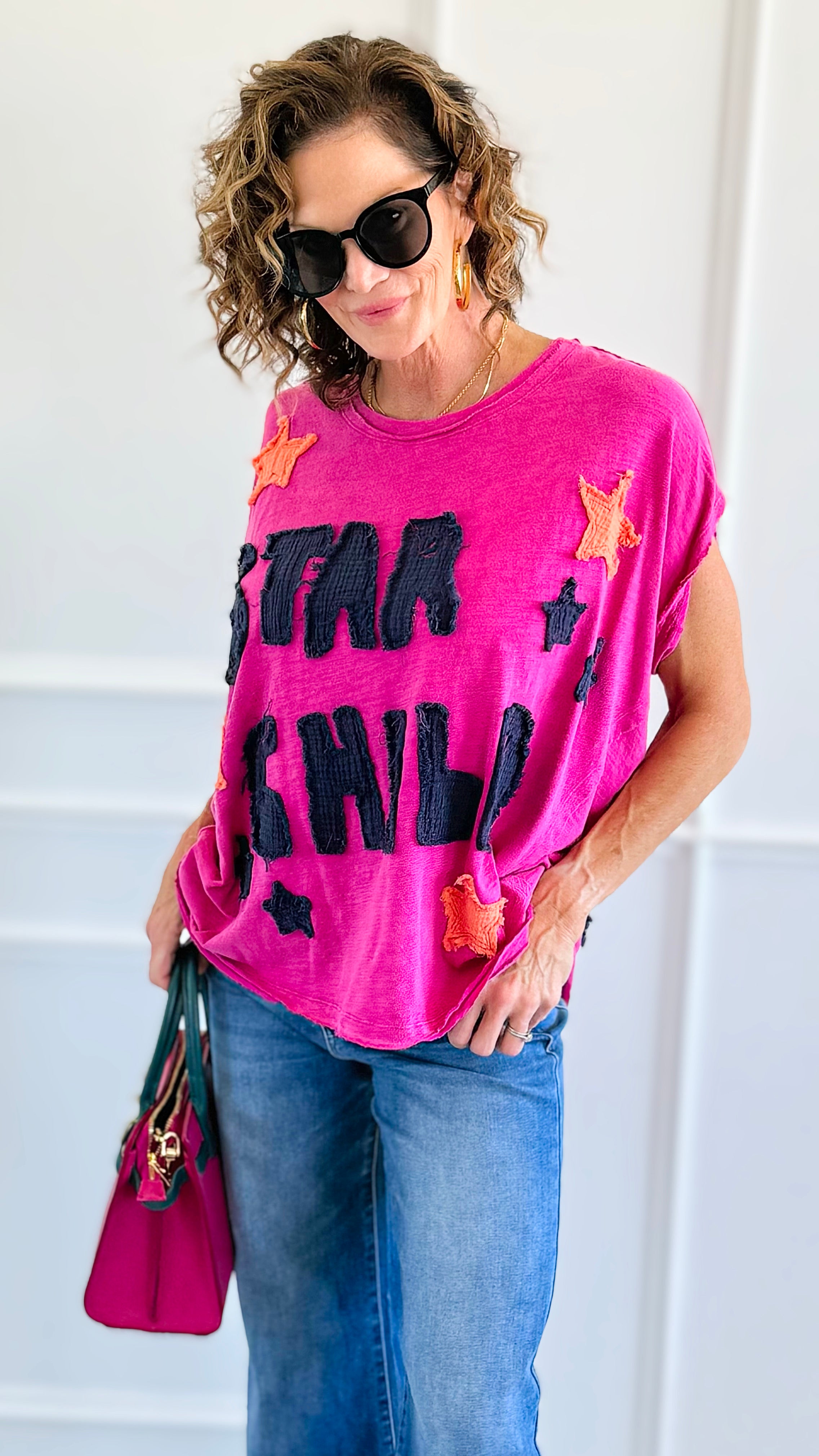 Cosmic Star Child Patch Tee-110 short Sleeve Top-Blue Velvet-Coastal Bloom Boutique, find the trendiest versions of the popular styles and looks Located in Indialantic, FL