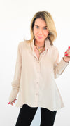 SoHo Button Down Top - Beige-130 Long Sleeve Tops-Must Have-Coastal Bloom Boutique, find the trendiest versions of the popular styles and looks Located in Indialantic, FL