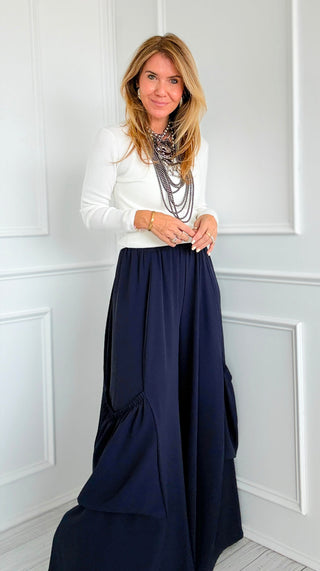 Chic Moon Big Pocket Italian Pants- Navy