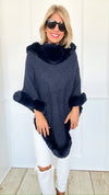 Midnight Glam Faux Fur Poncho - Navy-160 Jackets-Original USA-Coastal Bloom Boutique, find the trendiest versions of the popular styles and looks Located in Indialantic, FL