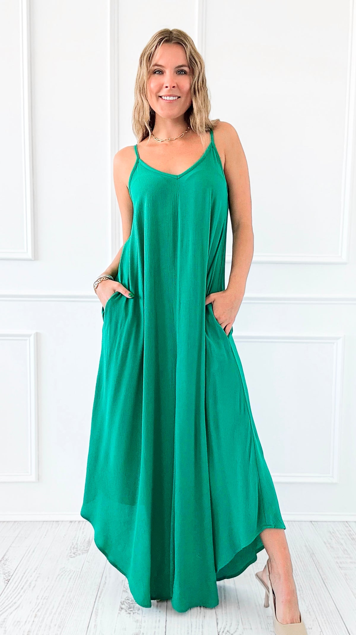Sun Dancer Flow Dress - Kelly Green-200 Dresses/Jumpsuits/Rompers-Zenana-Coastal Bloom Boutique, find the trendiest versions of the popular styles and looks Located in Indialantic, FL